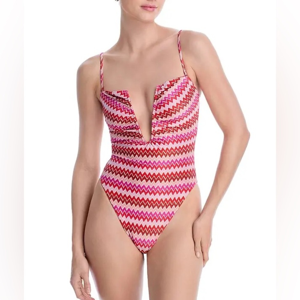 Ramy brook chevron one piece pink red small